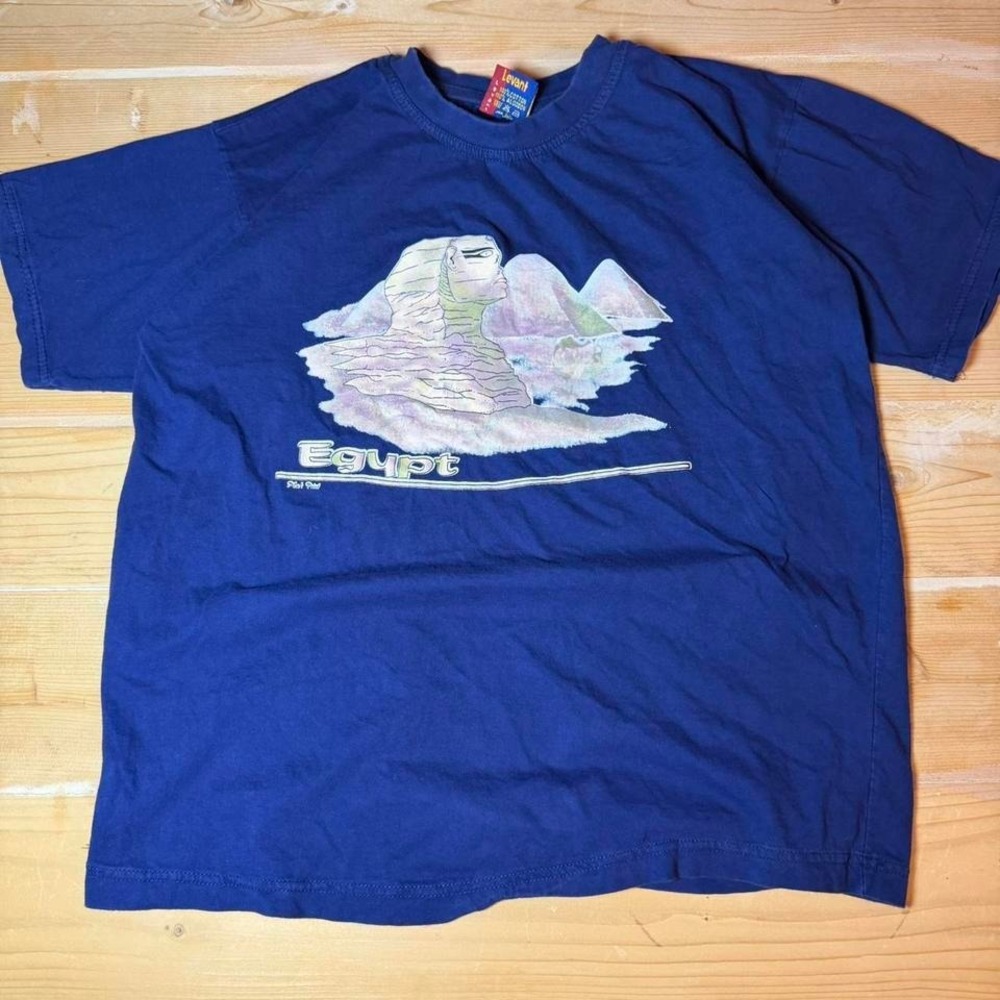 Vintage Levant Egypt Sphinx Pyramid Graphic T-Shirt Mens Large Blue Cotton